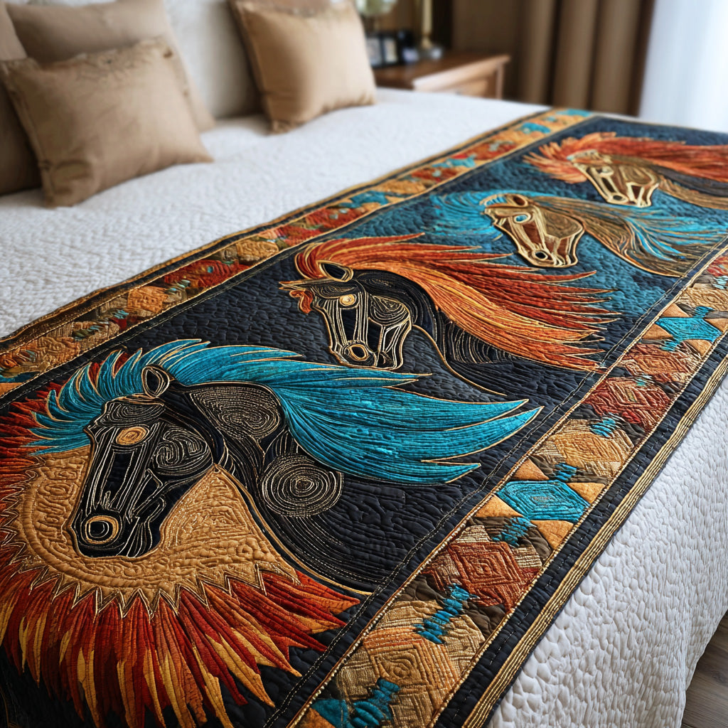 Painted Horse Spirit Quilted Bed Runner Bed Decor Ideas Native American Presents