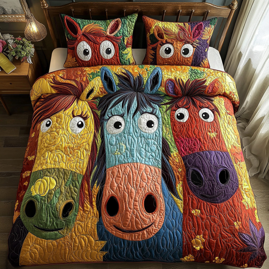 Painted Ponies Quilted Bedding Set Cozy Bedroom Decor Christmas Gifts For Outdoor Lovers