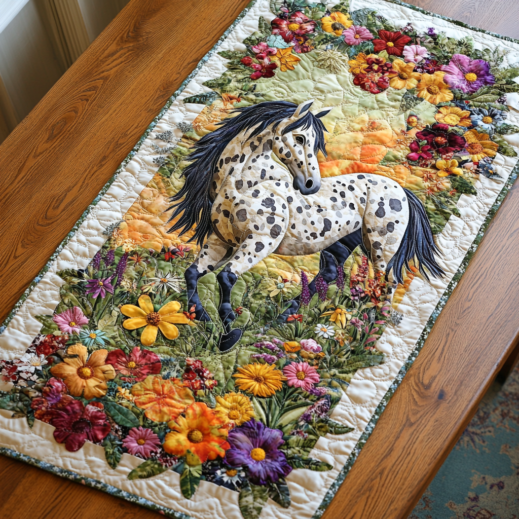 Painted Steed Quilted Table Runner Kitchen Decor Horse Gifts For Equestrian Riders