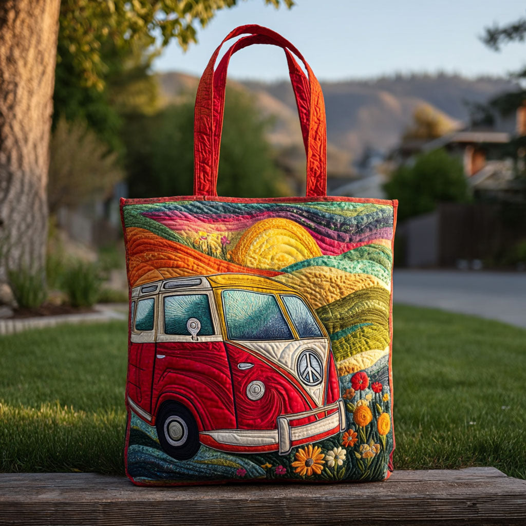 Painted Van Paradise Quilted Tote Bag Unique Camping Gifts