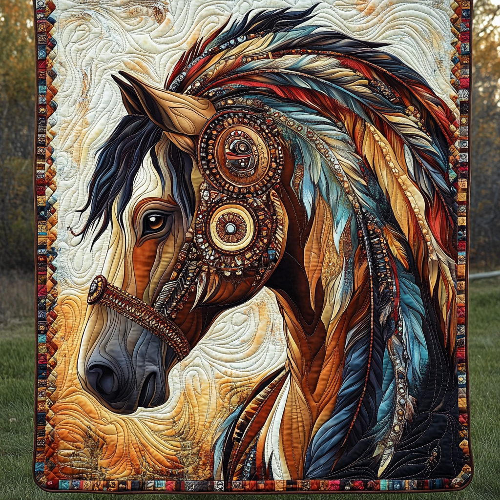 Painted Warrior Quilted Blanket Native American Blanket Christmas Presents For Horse Lovers