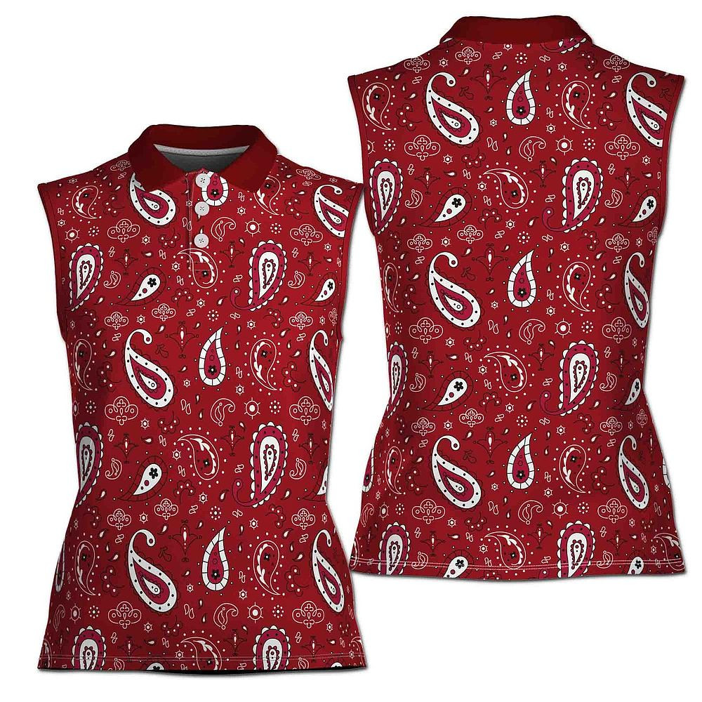 Paisley Bandana Pattern Burgundy Golf Women Polo Shirt Gifts For Golfers