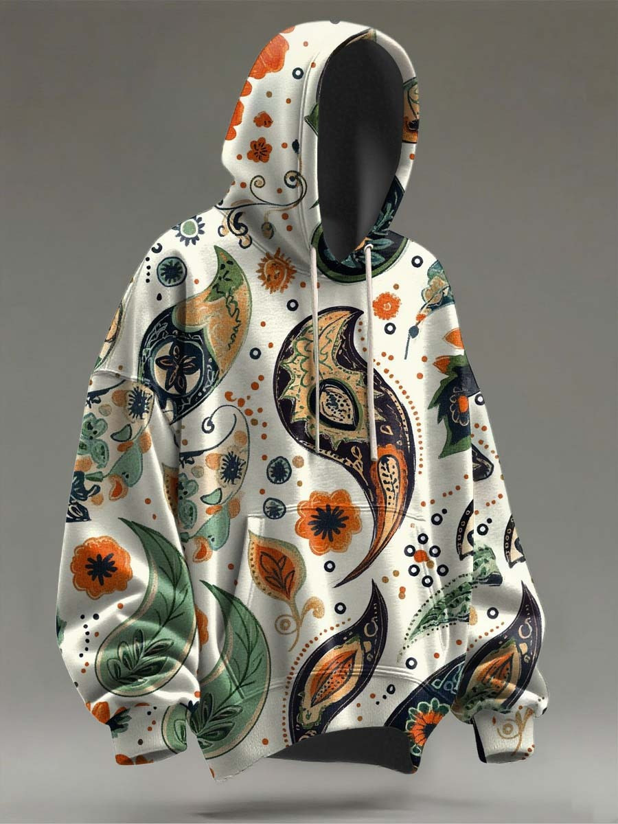 Paisley Floral Print Hoodie Bohemian Style Apparel Unique Presents For Bohemian Lovers