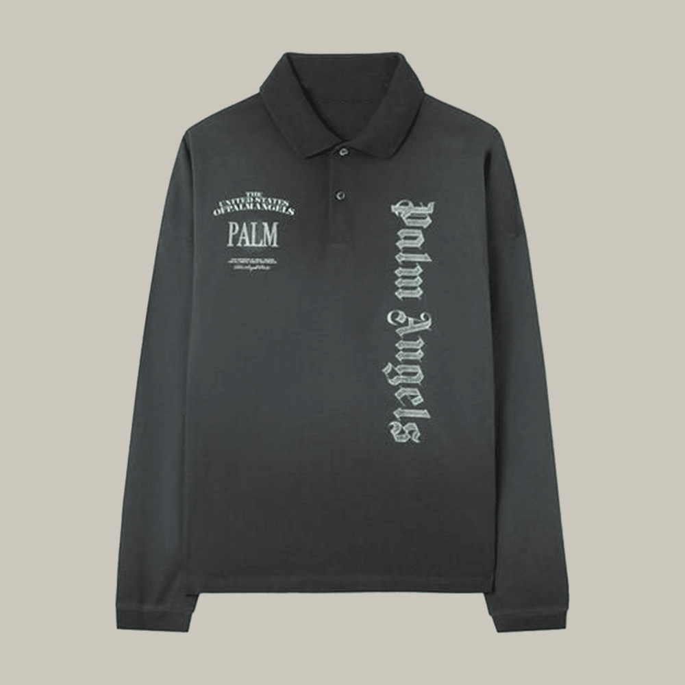 Palm Angels Dollar Logo Polo Long Sleeve Shirt Palm Angels Apparel Unique Gift For Him