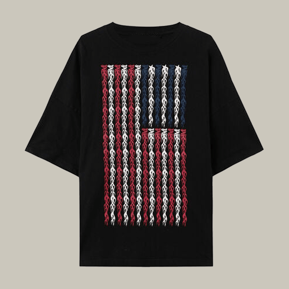 Palm Angels Flame Flag Loose T-Shirt Skater Style Palm Angels Clothes Best Gift For Him