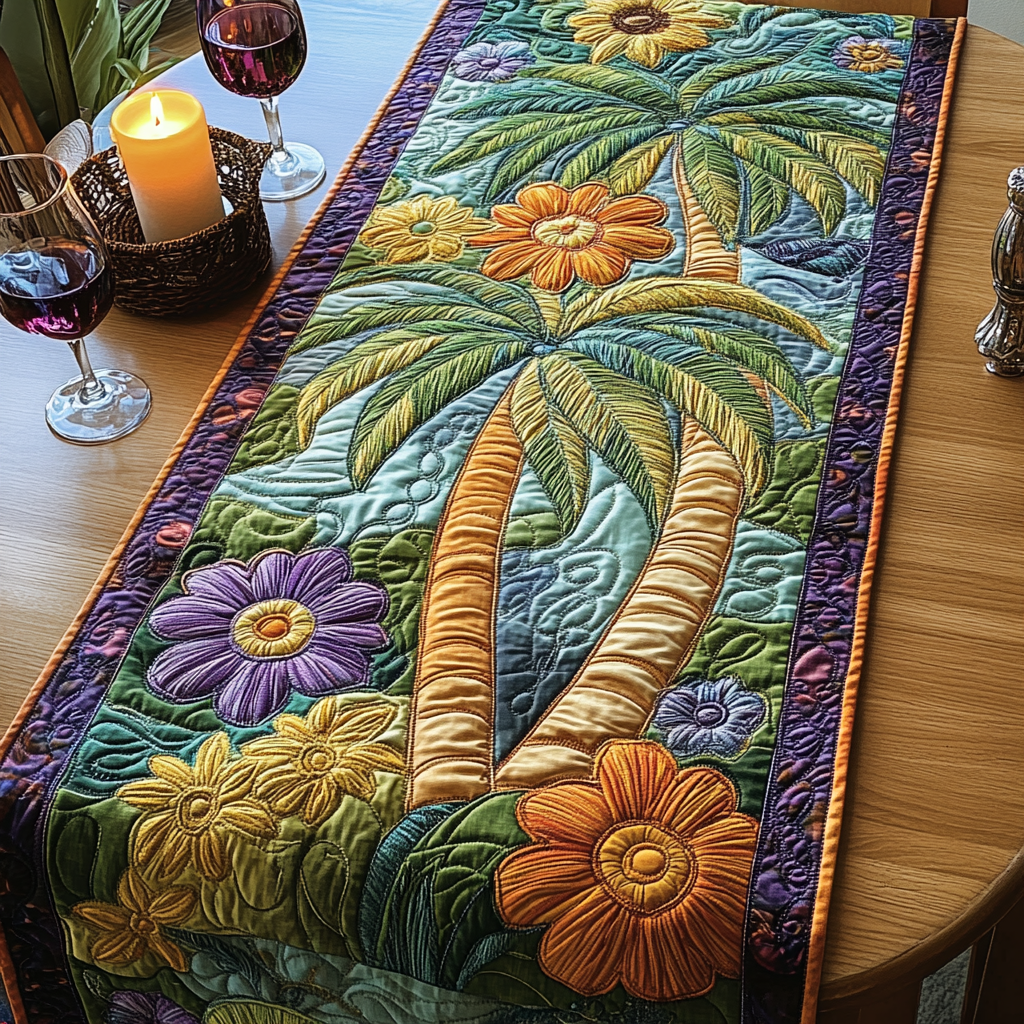 Palm Bliss Quilted Table Runner Nautical Table Topper Gift Ideas For Mom