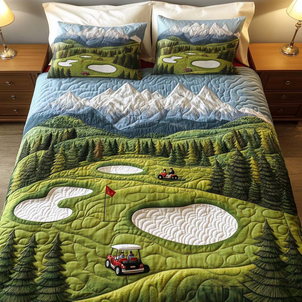 Palm Edge Golf Course Quilted Bedding Set Bedspread Set Best Golf Presents
