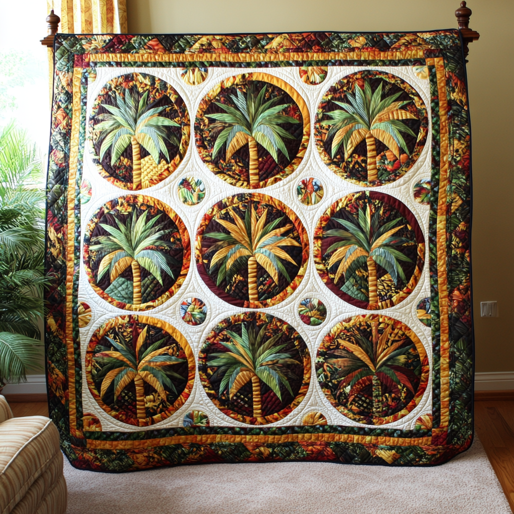 Palm Escape Quilted Blanket Bedroom Decor Beach Lover Christmas Gifts