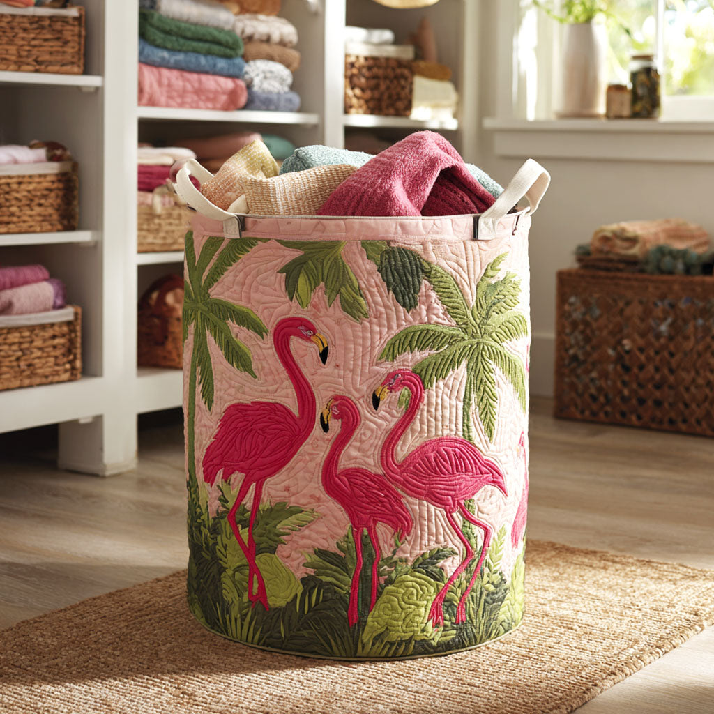 Palm Flamingo Quilted Laundry Basket Durable Quilted Laundry Basket for Home Organization
