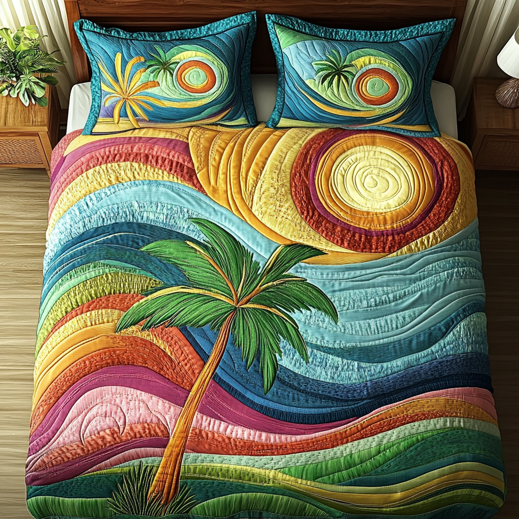 Palm Haven Quilted Bedding Set Floral Bedding King Size Quilt