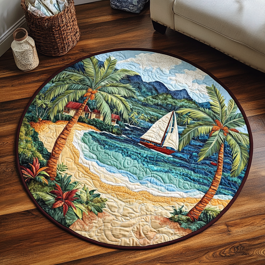 Palm Haven Quilted Round Mat Front Door Decor Best Gifts For Beach Goers