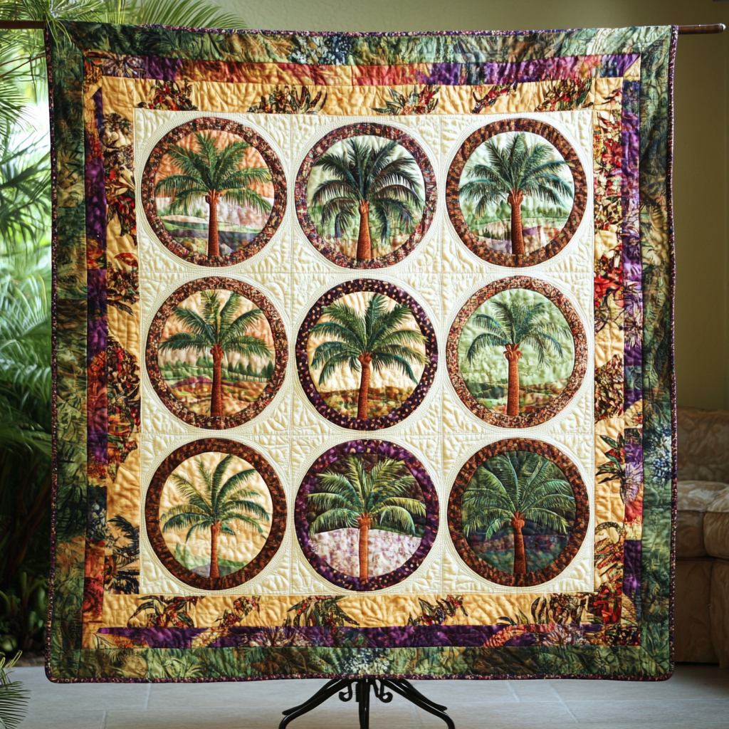 Palm Horizon Quilted Blanket Home Bedding Decor Christmas Presents For Beach Lovers