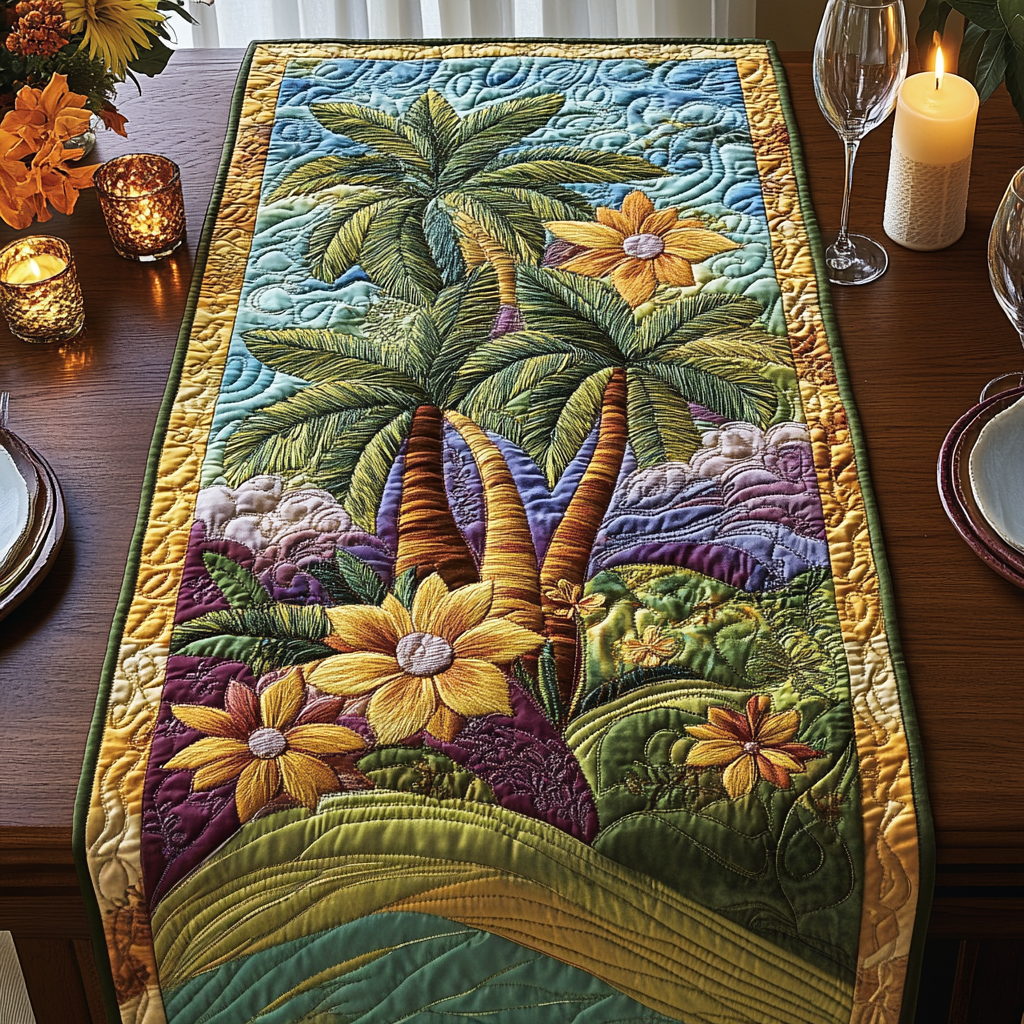 Palm Horizon Quilted Table Runner Ocean Themed Table Runners Family Gift Ideas