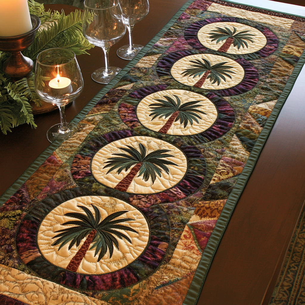 Palm Horizon Quilted Table Runner Summer Table Runner Birthday Presents For Dad