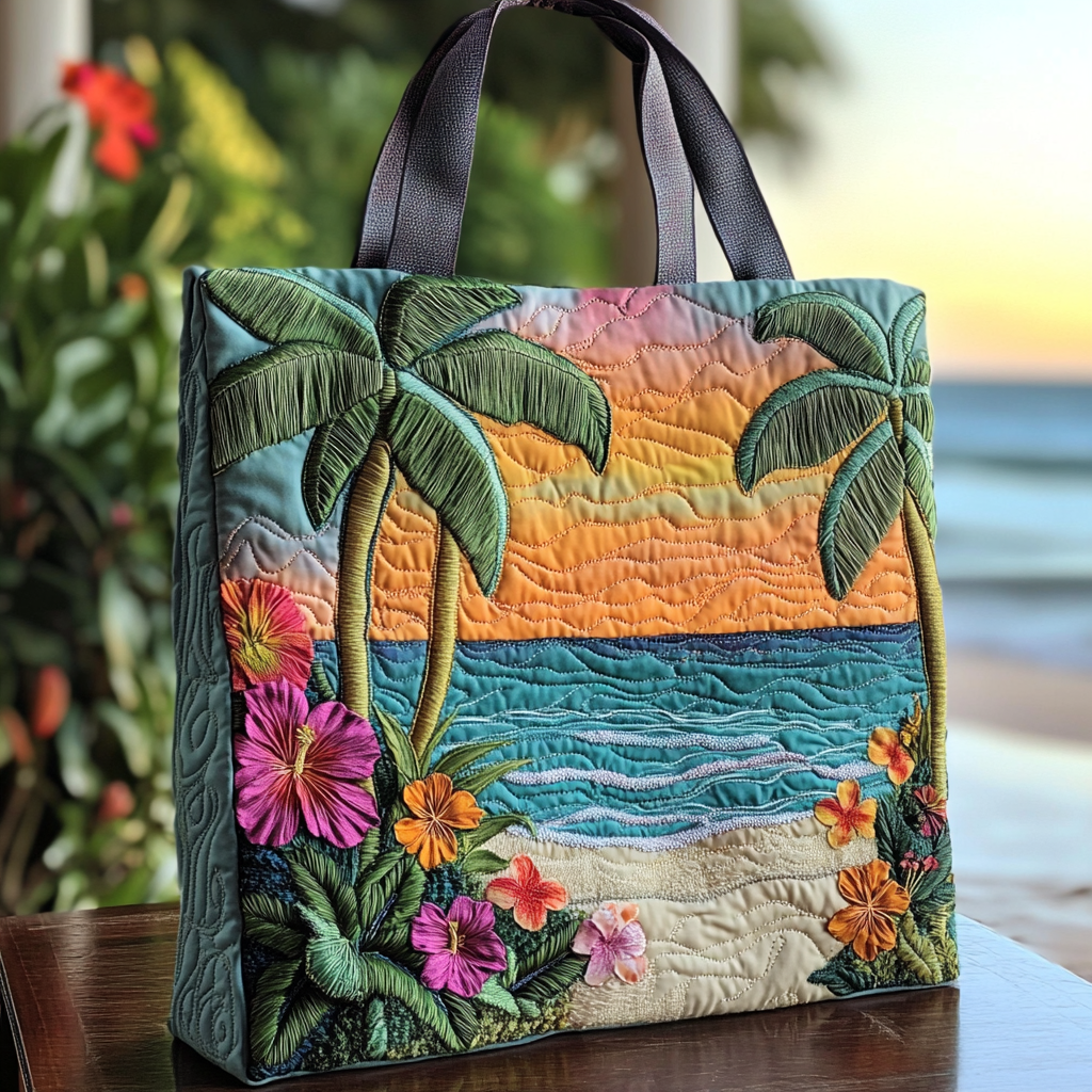 Palm Horizon Quilted Tote Bag Unique Gifts For Beach Lovers