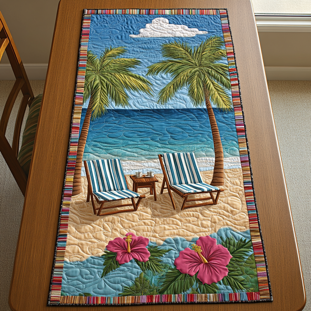 Palm Oasis Quilted Table Runner Coastal Table Runner Family Present Ideas