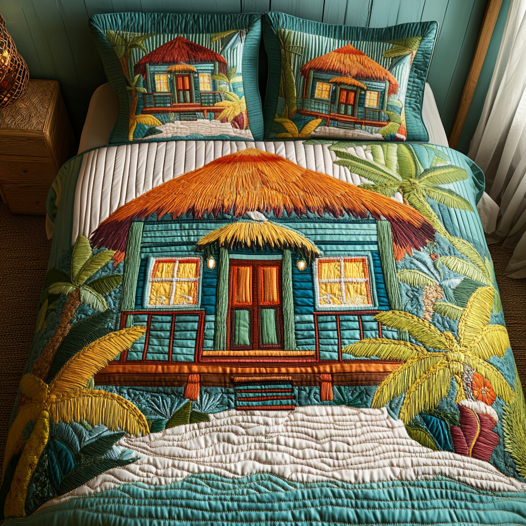 Palm Paradise Quilted Bedding Set Floral Duvet Cover Birthday Presents For Mum
