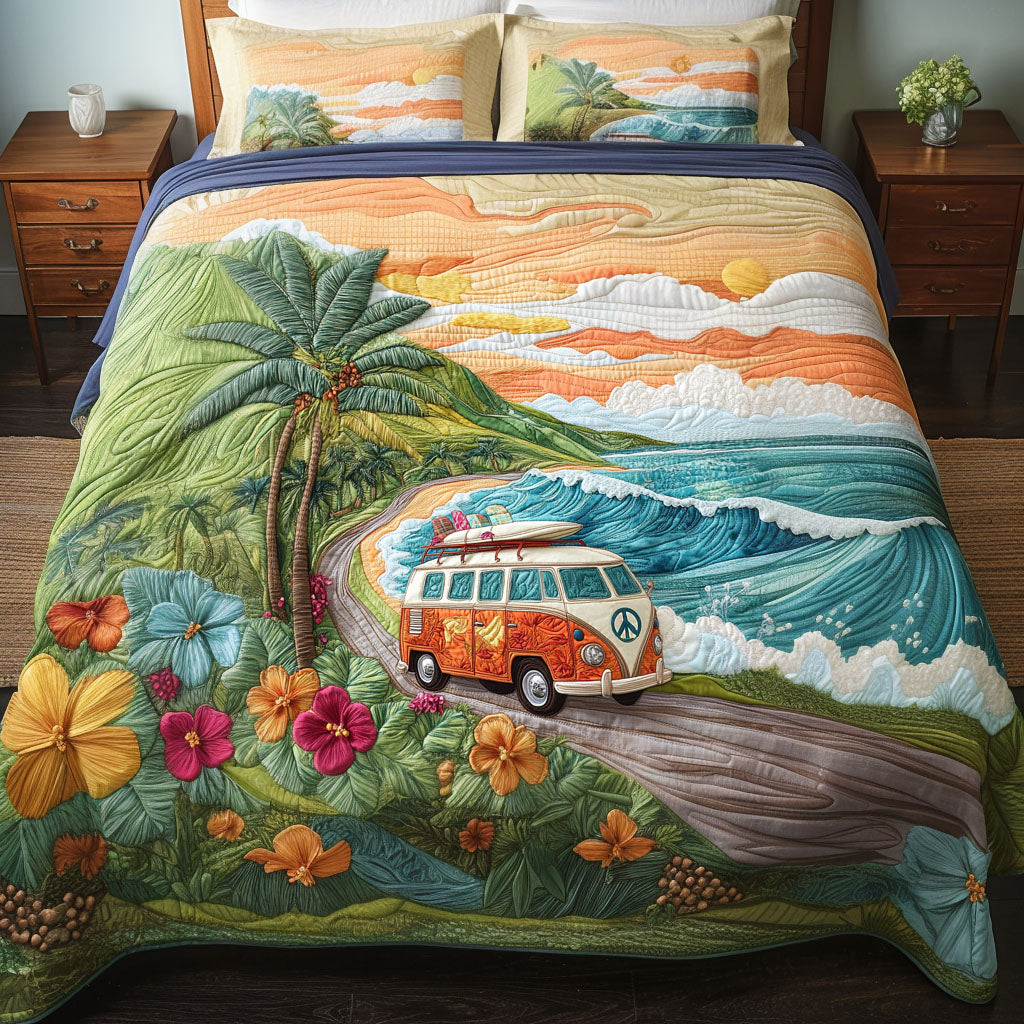 Palm Pathway Adventure Quilted Bedding Set Bed Decor Birthday Gift Ideas For Hippies