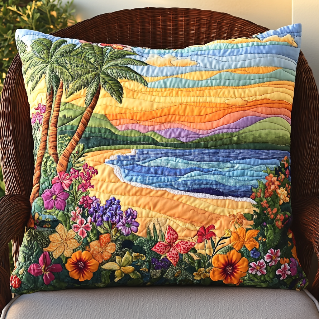 Palm Serenity Quilted Pillow Case Throw Pillow Covers Best Gifts For Beach Lovers