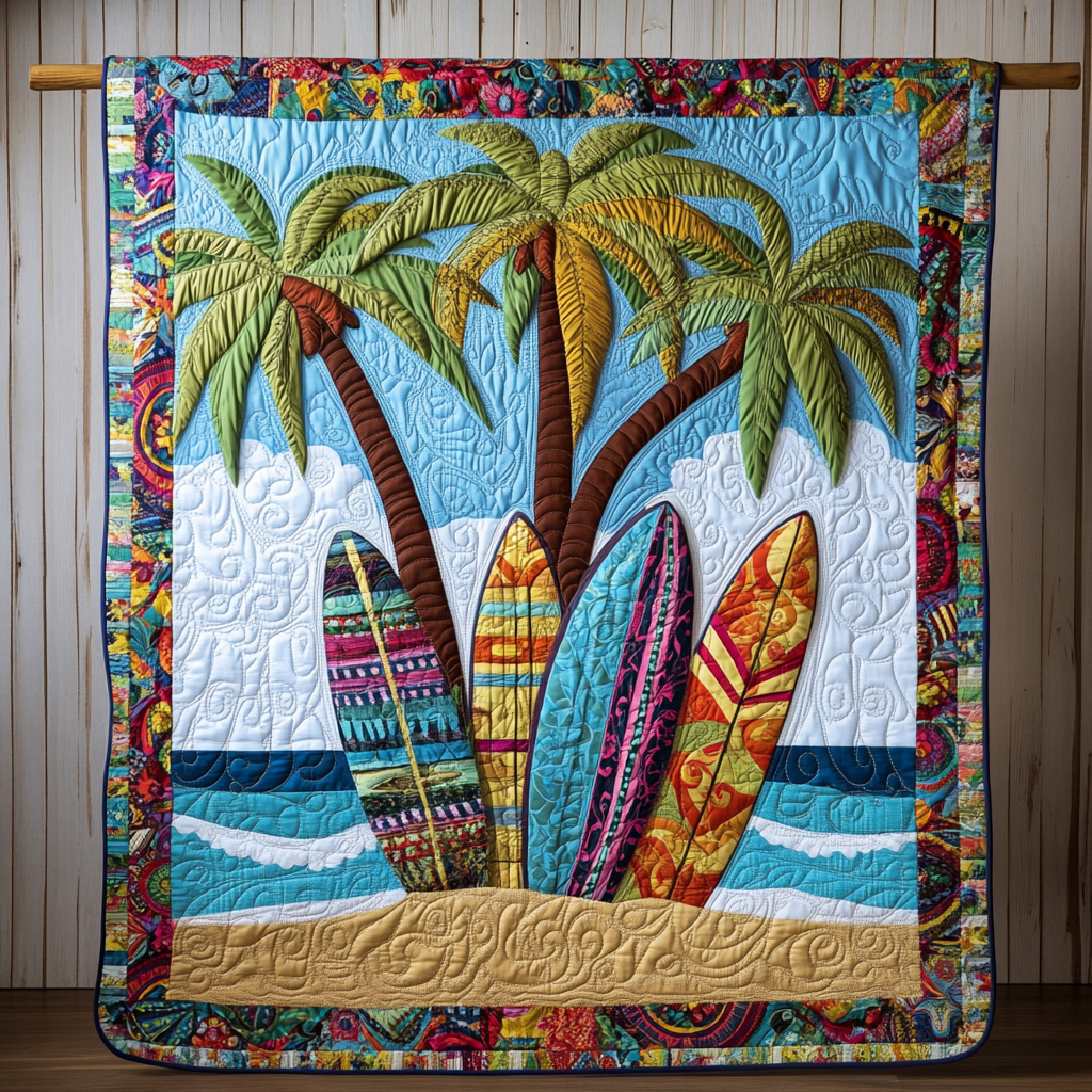 Palm Surfscape Quilted Blanket Bedroom Decor Christmas Unique Native American Gifts For Women
