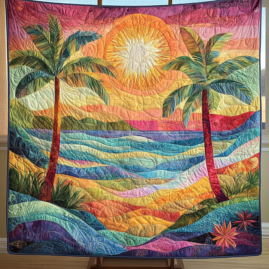 Palms Paradise Quilted Blanket Holiday Throw Blanket Best Gifts For Surfer Boyfriend