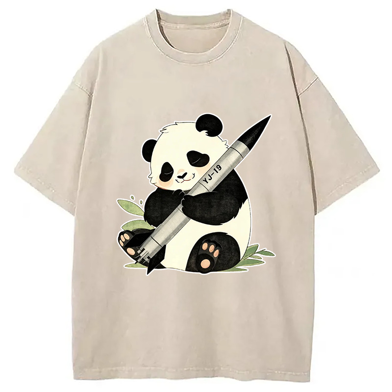 Panda and Hypersonic Missiles Washed T-Shirt Cool Graphic Tee For Men Women Gifts For Brother