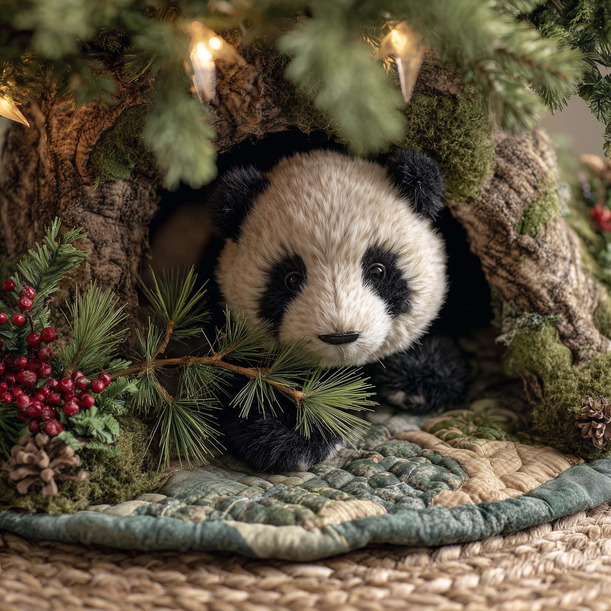 Panda Cub Quilted Tree Skirt Animal Themed Christmas Gifts For Panda Lovers