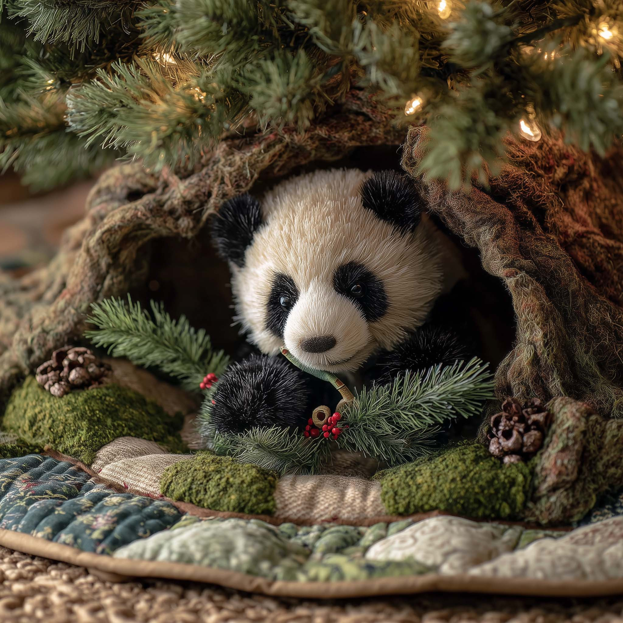 Panda Cub Quilted Tree Skirt Stylish Home Accents Christmas Gifts For Panda Lovers