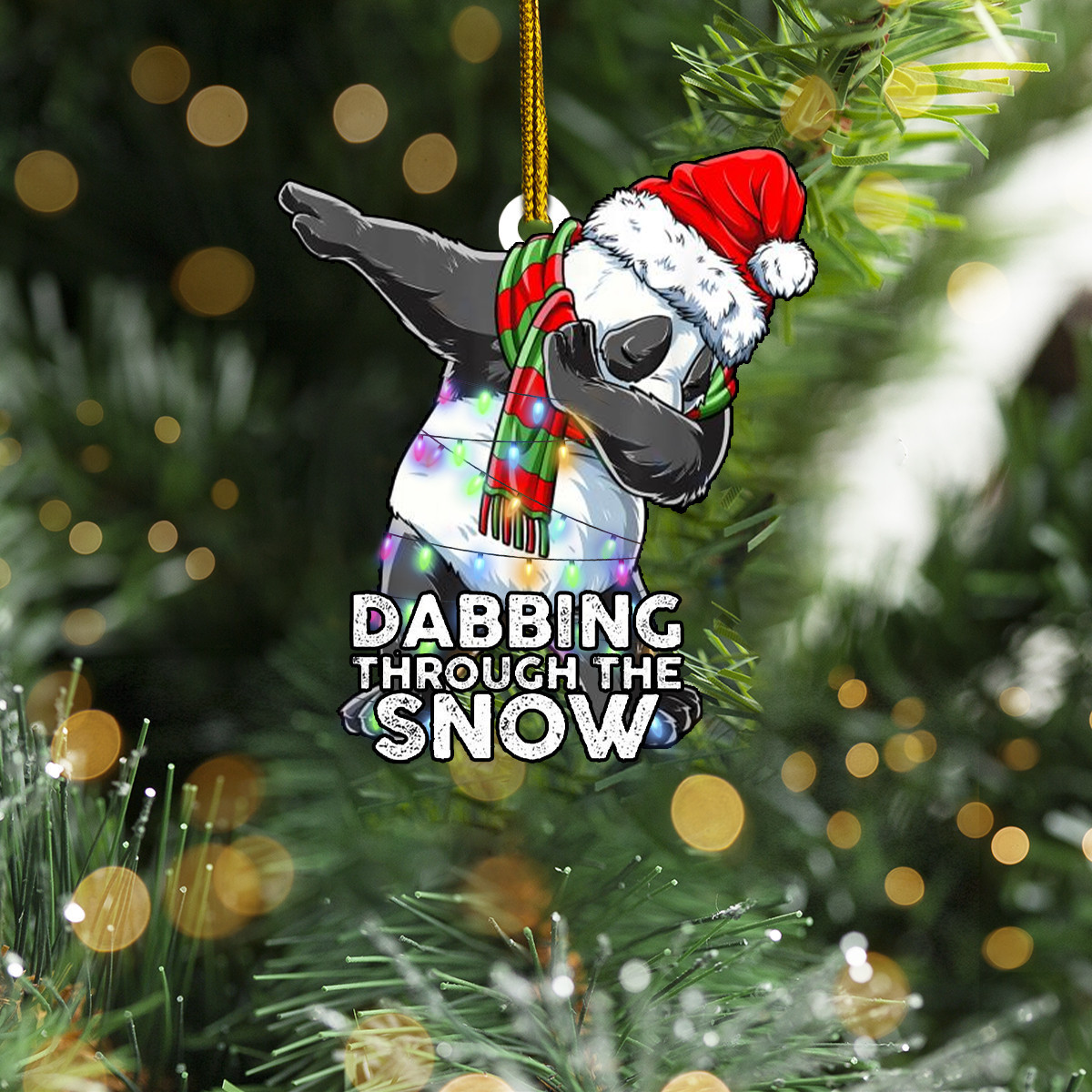 Panda Dabbing Through Snow Christmas Ornament Funny 2024 Xmas Ornament Hanging Tree Decorated