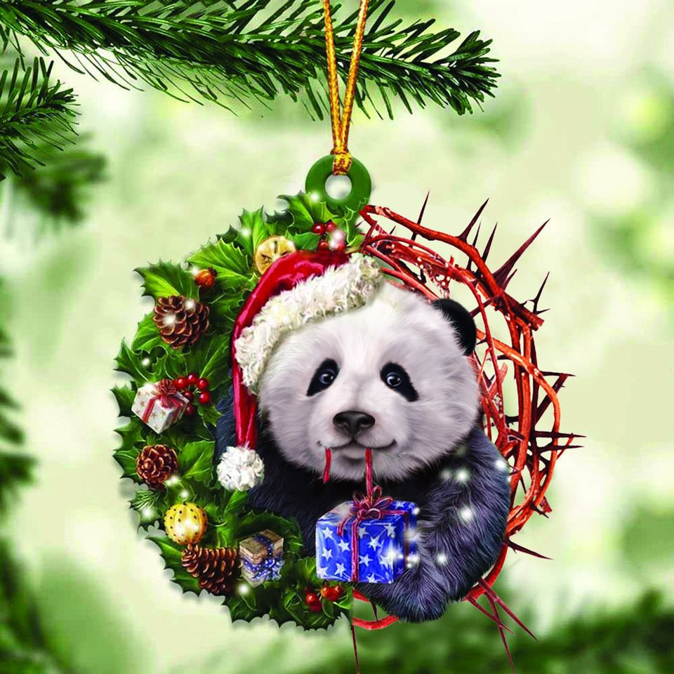 Panda Out Of Christmas Wreath Ornament Animal Print Christmas Ornaments Gifts For Panda Lovers