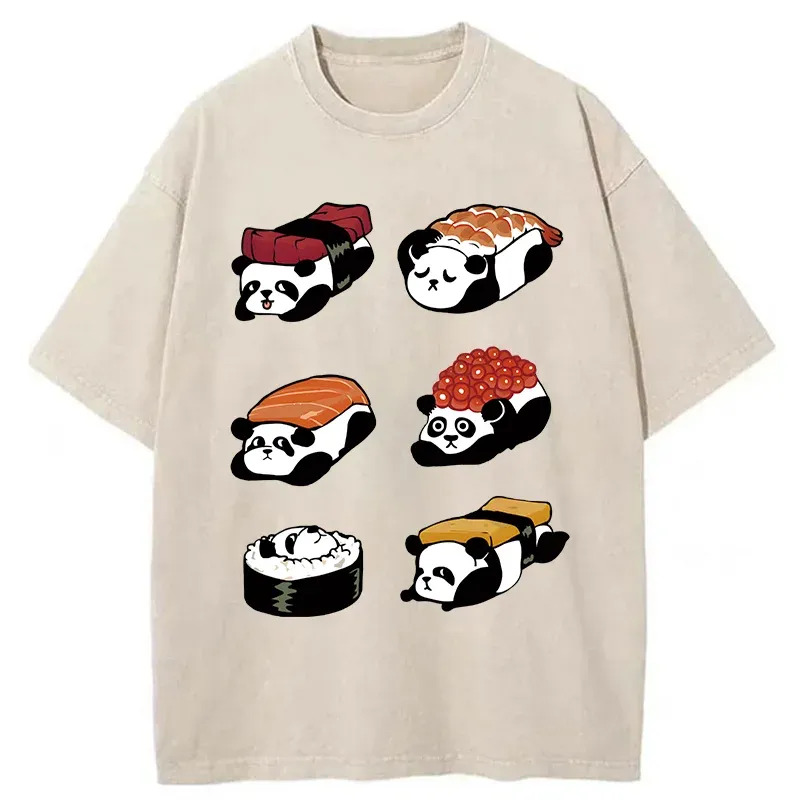 Panda Sushi Washed T-Shirt Casual Oversized Outfit Style Gifts For Sister Panda Sushi Washed T-Shirt Casual Oversized Outfit Style Gifts For Sister