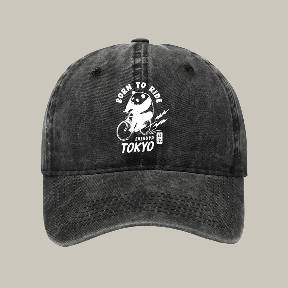Pandas Born To Ride Washed Cap Funny Ball Caps Good Xmas Gifts For Her