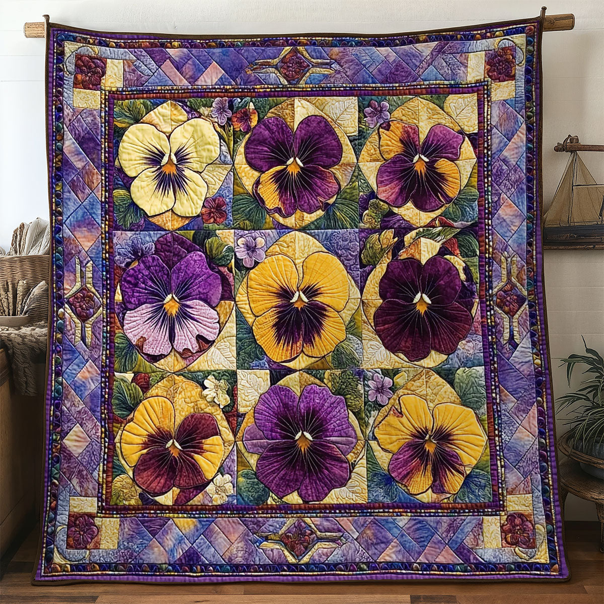 Pansy Medley Quilt Comfortable Microfiber Quilt Blanket for Everyday Use