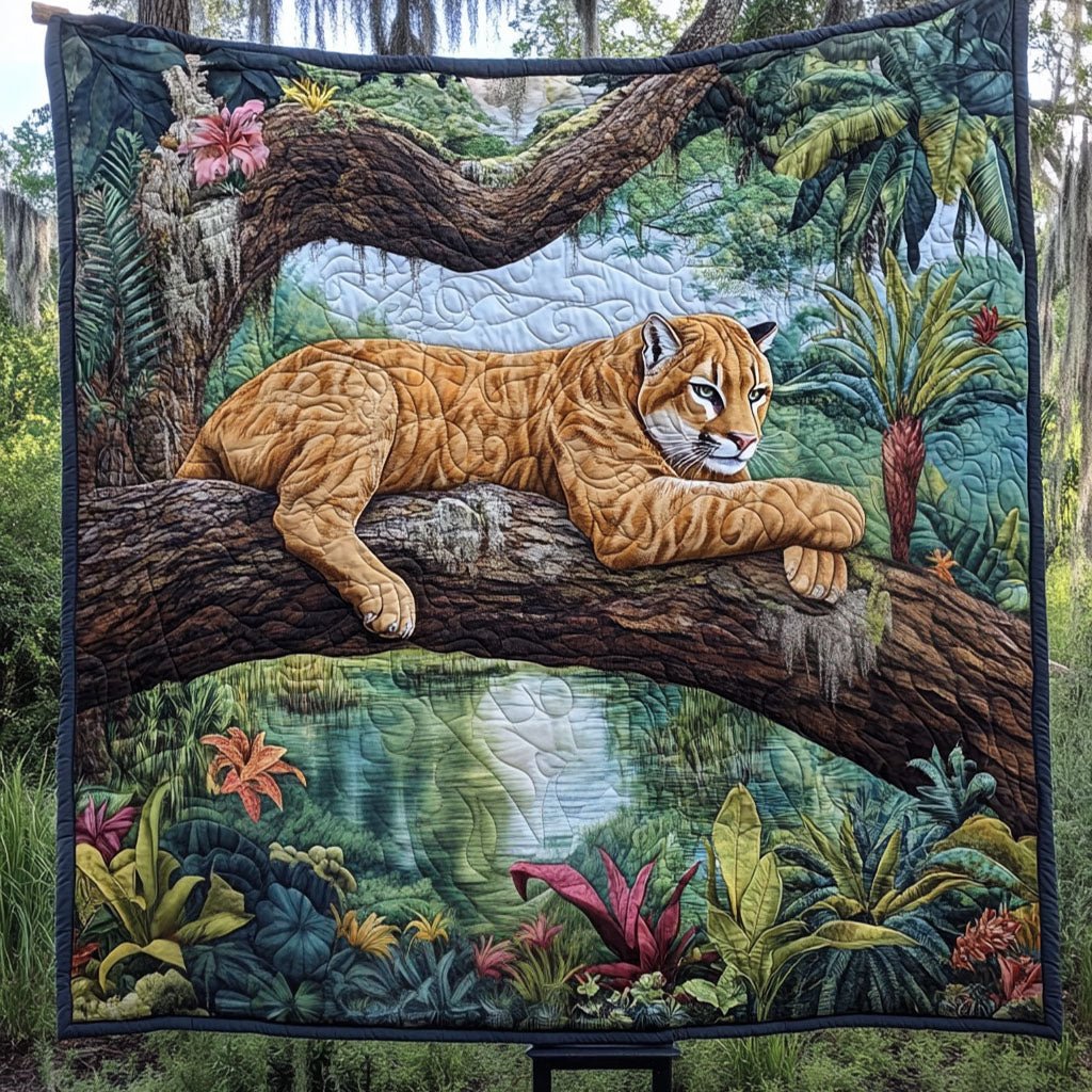 Panther in the Trees Quilted Blanket Best Throw Blanket Presents For Wildlife Enthusiasts