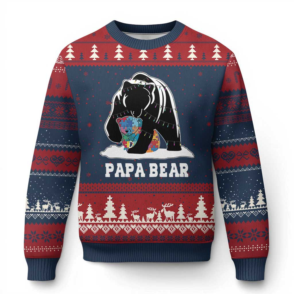 Papa Bear Ugly Christmas Sweater Support Autistic Jumper Matching Family Bear Themed Gifts