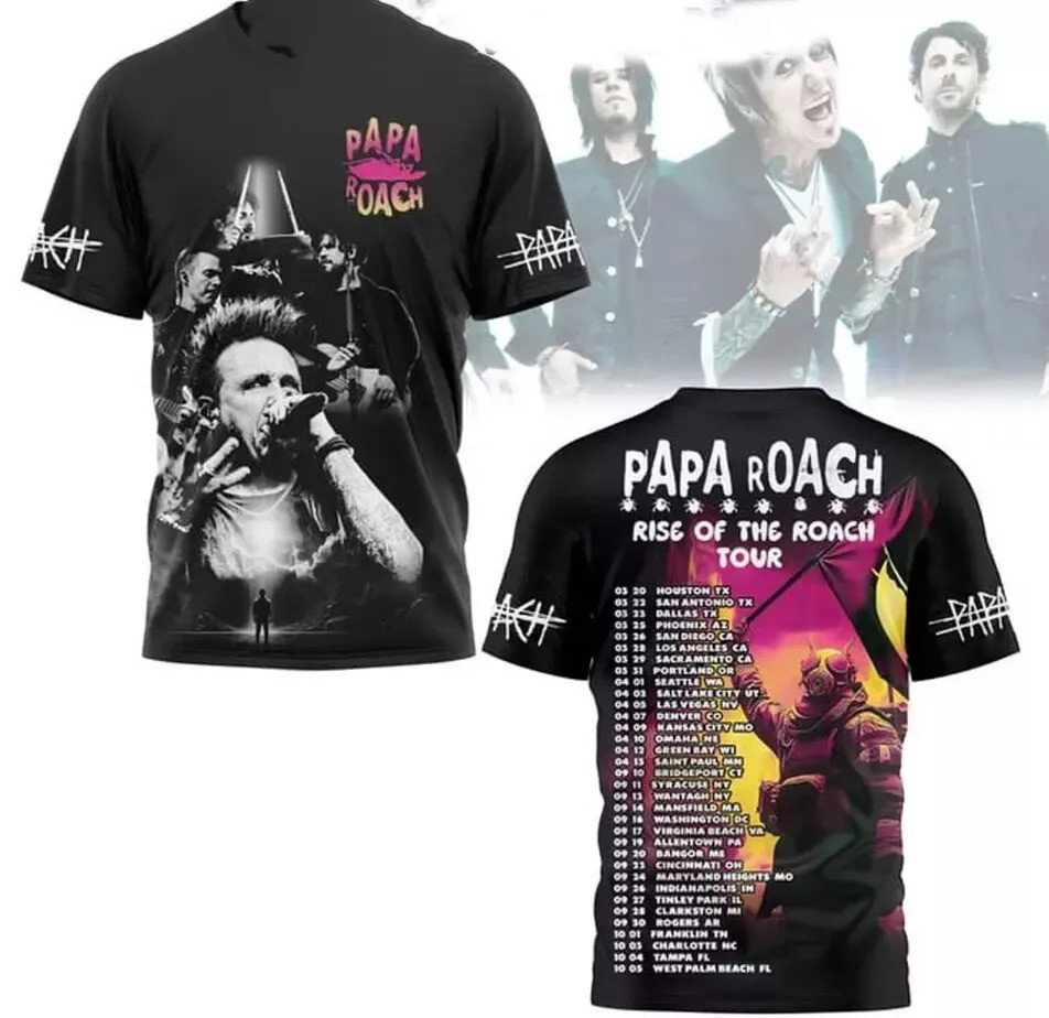 Papa Roach Rise Of The Roach 2025 Tour 3D T-shirt Gifts For Fans