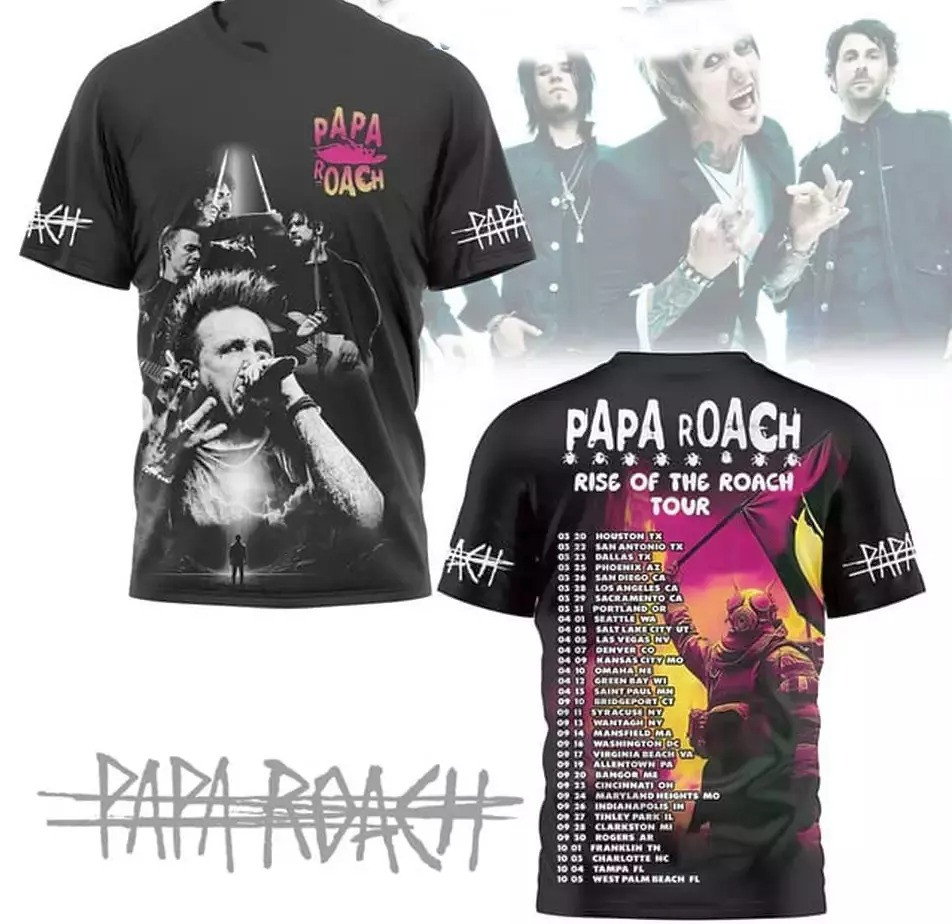 Papa Roach Rise Of The Roach 2025 Tour T-shirt Gift For Fan