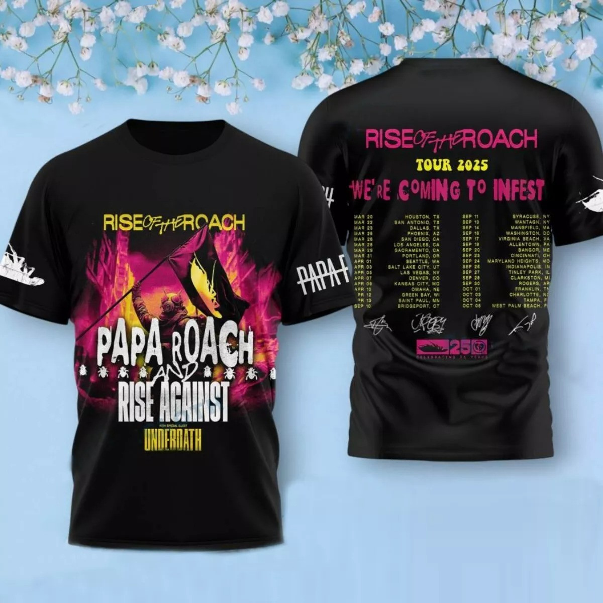 Papa Roach Rise Of The Roach Tour 2025 We're Coming To Infest 3D Shirt Fans Gifts