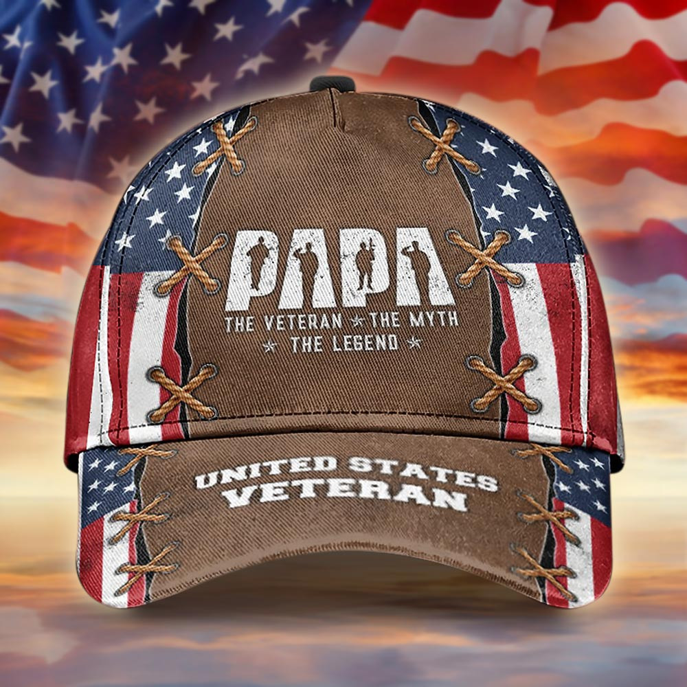 PAPA The Veteran The Myth The Legend Hat US Veteran Hat Patriotic Gifts For Dad