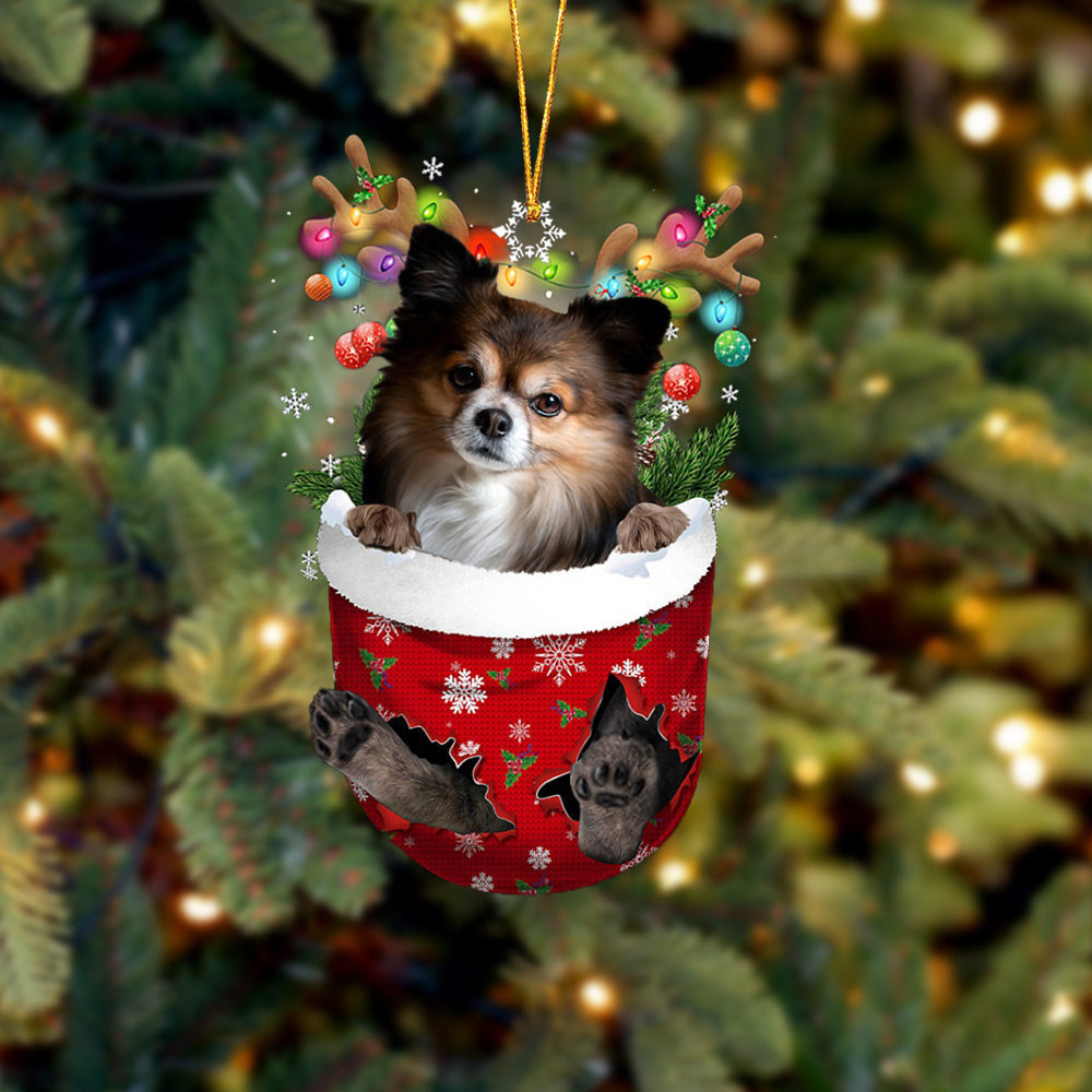 Papillon 2 In Snow Pocket Christmas Ornament Flat Acrylic Dog Ornament