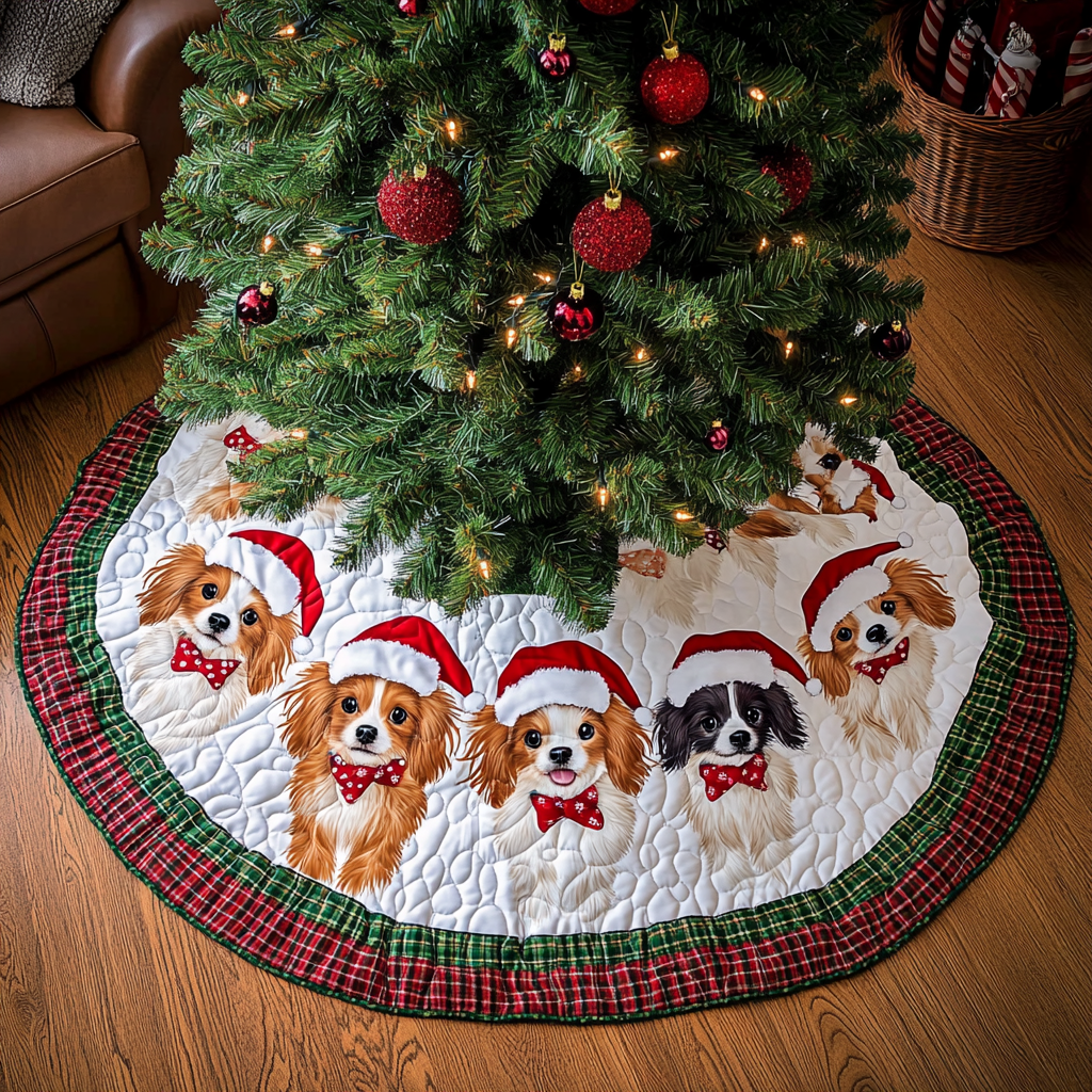 Papillon Christmas Charm Christmas Quilted Tree Skirt Cozy Holiday Tree Skirt to Brighten Your Home