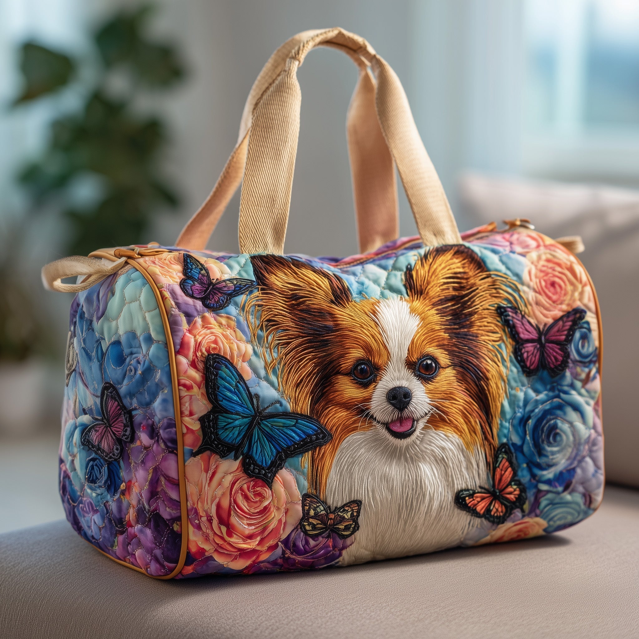 Papillon Dog Quilted Duffle Bag Anniversary Gift Idea