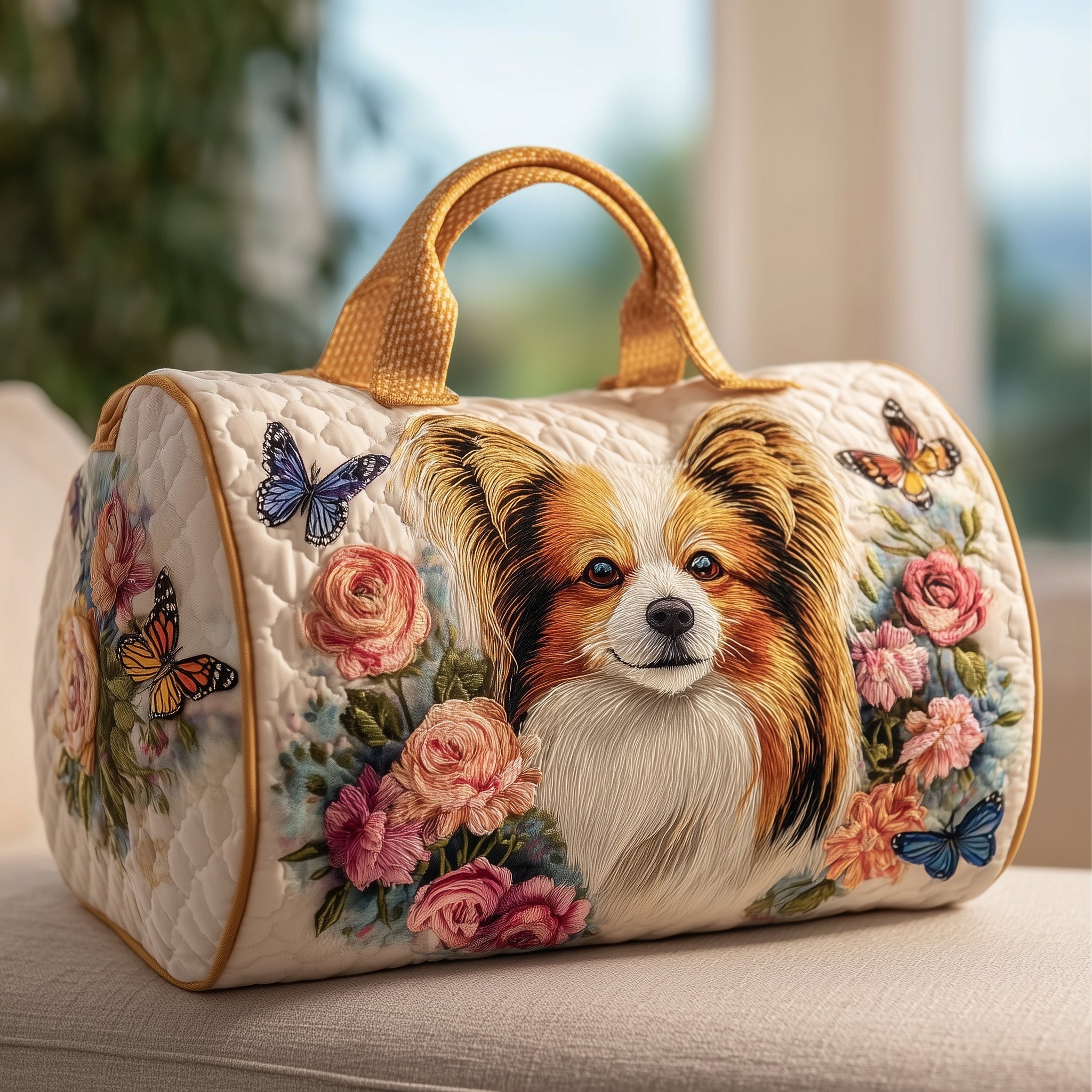 Papillon Dog Quilted Duffle Bag Birthday Gift Idea