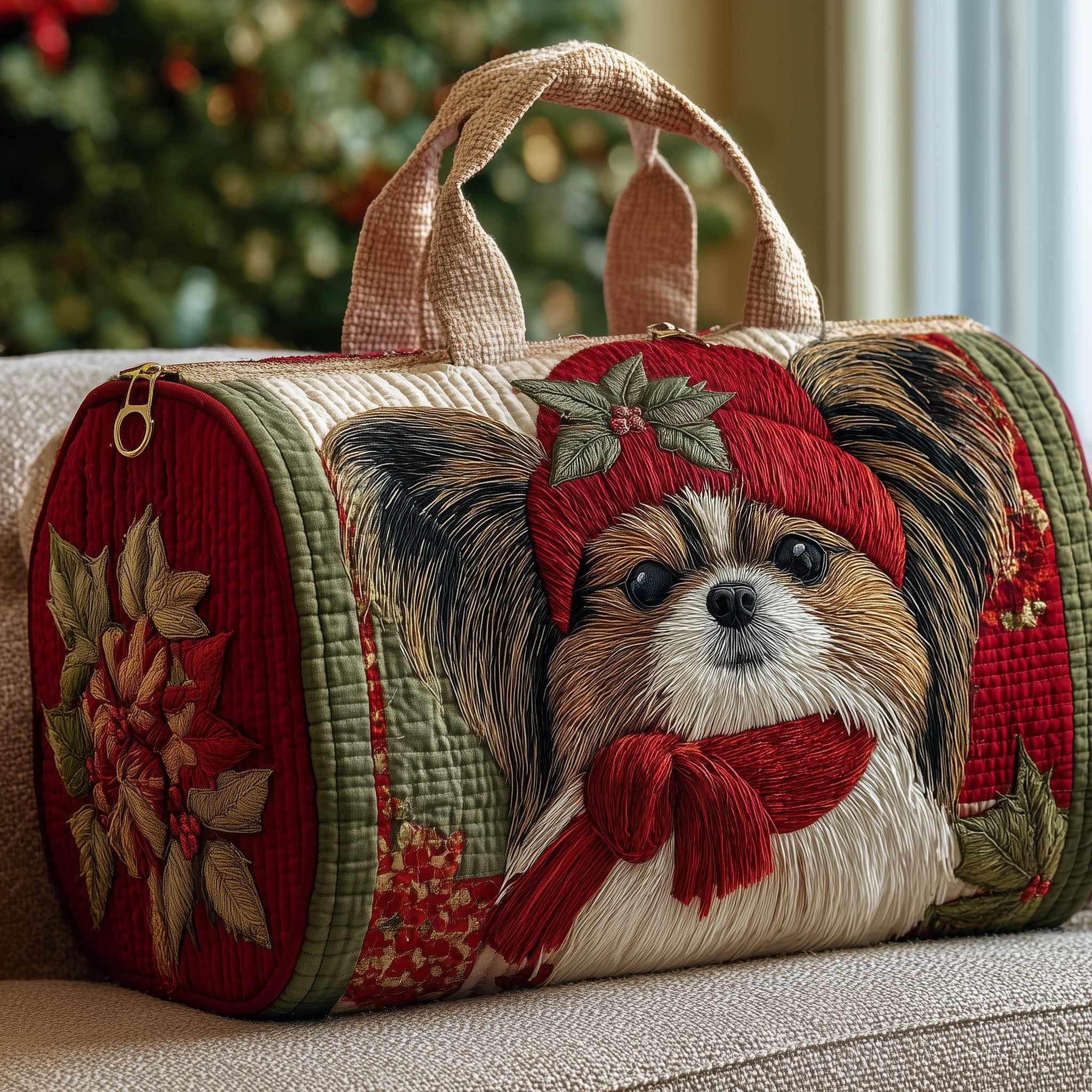 Papillon Dog Quilted Duffle Bag Spring Gift Idea