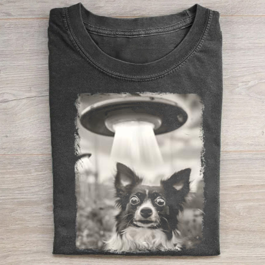 Papillon Dog UFO Alien Extraterrestrial Selfie T-Shirt Cute Pet Merch Best Gift For Dog Owners
