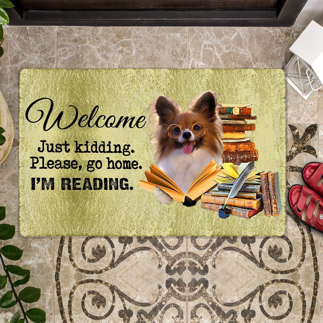 Papillon Doormat Welcome Just Kidding Please Go Home I'm Reading Xmas Present For Dog Lovers