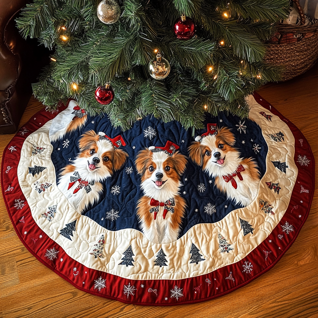Papillon Holiday Spirit Christmas Quilted Tree Skirt Beautiful Tree Skirt to Complete Your Christmas Look