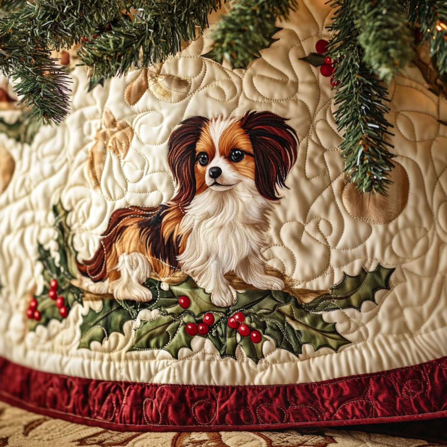 Papillon In The Park Quilted Christmas Tree Skirt Heartwarming Christmas Tree Skirt Gift for Loved Ones