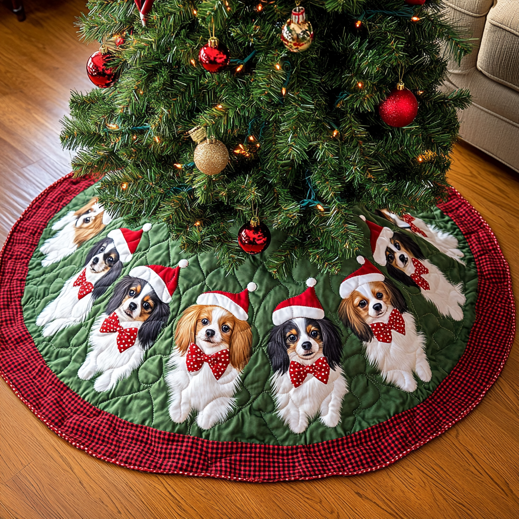 Papillon Noel Night Christmas Quilted Tree Skirt Adorable Holiday Tree Skirt for Cozy Spaces
