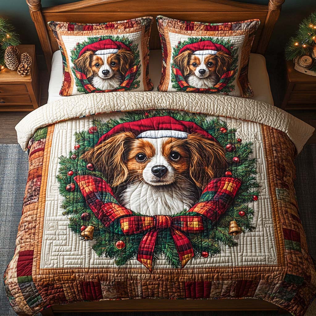 Papillon Winter Star Quilted Bedding Set Christmas Bedding Duvet Cover Dog Gifts For Dog Lovers
